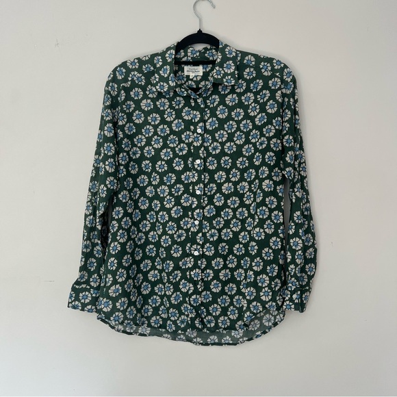 Hartford Tops - Hartford Green Floral Shirt with Blue Accents